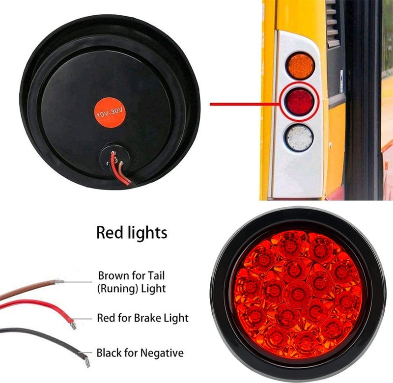 auovo 4" Round led Trailer Lights with Rubber Grommet 12/24V RED 16LED Waterproof Brake/Stop/Turn Tail Marker Light/Lamp for RV Trucks Trailer(2 Pcs) - Image 3